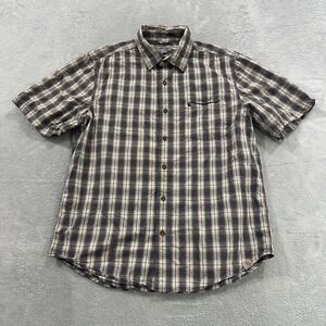 Carhartt Shirt Men's Large Button Up Short Sleeve Pocket Workwear Plaid Gray